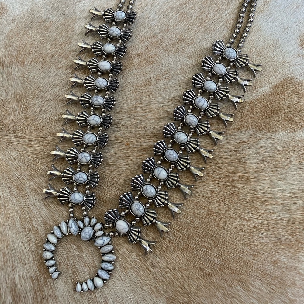 Faux Buffalo Turquoise Squash Blossom Necklace